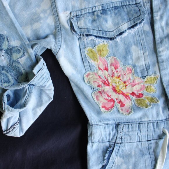 LEVI'S patchwork Redone embroidered hippie denim jeans Boiler Suit jumpsuit S - Picture 8 of 11